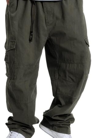 men Baggy Cargo Pants Casual Loose Fit Elastic Waist Cotton Twill Cargo Pants