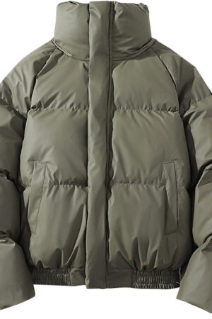 Men's Cropped Puffer Jackets Full Zip Stand Collar Quilted Down Coat Short Warm Thicken Winter Puffy Jacket Outwear
