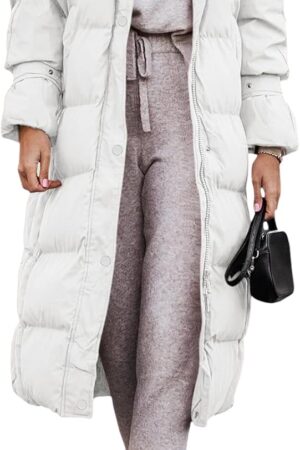 Puffy JacketWomenLong Winter Coats  Zip Up Padded Coat Maxi Length Outerwear