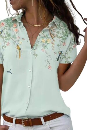 Floral Tops for Women Summer Flower Printed V Neck Tshirts Short Sleeve Tops Dressy Casual