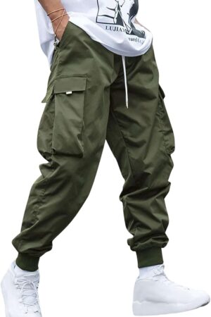 men Streetwear Cargo Pants with Flap Pockets & Drawstring Elastic Waist - Casual & Techwear Joggers