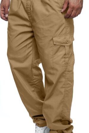 men Cargo Pants Relaxed Fit Sport Pants Jogger Sweatpants Drawstring Outdoor Trousers with Pockets