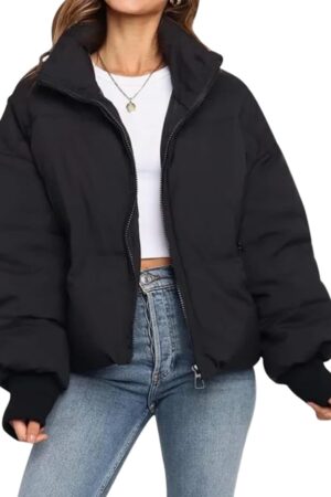 Women Winter Cropped Puffer Jacket Crop Warm Cotton Jacket Baggy Short Padded Outerwear Coats