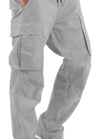 men Cargo Pants Drawstring Casual Hiking Pants Joggers Athletic Trousers Cotton Loose Straight Sweatpants for Men