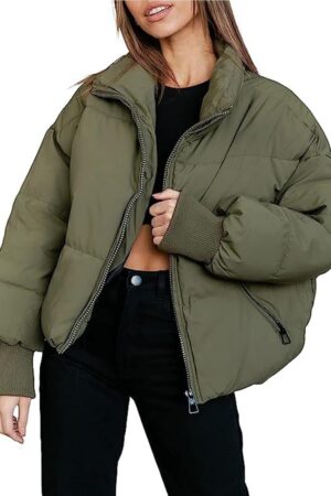 Women Winter Cropped Puffer Jacket Crop Warm Cotton Jacket Baggy Short Padded Outerwear Coats