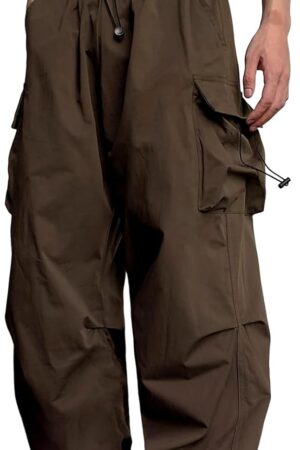 Flat Pocket Parachute Pants for Men Casual Baggy Cargo Pants Unisex Street Pants Drawstring Trouser