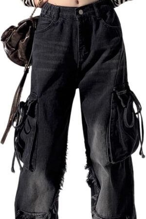 Baggy Ripped Jeans for Women – Wide Leg Butterfly Print & Star Patch Distressed Denim Pants High Waist Streetwear