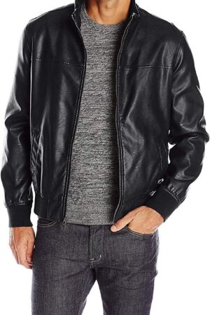mens Men's Smooth Lamb Touch Faux Leather Unfilled Windbreaker Bomber Jacket