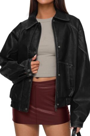 Faux Leather Jacket Women Bomber Motorcycle Zip Up Jackets d Fall Fashion Outfits  Winter Coats