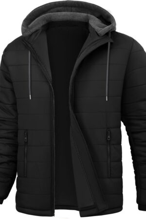 Mens Lightweight Puffer Jacket Winter Casual Quilted Coat with Detachable Hood Water Resistant Insulated Puffy Coat