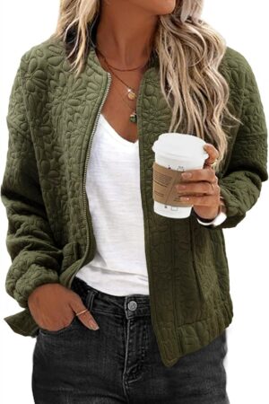 Bomber Jackets for Women Spring Fashion  Cute Jacquard Coats Lightweight Zip Up Jackets Dressy Casual