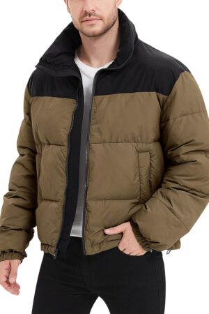Mens Puffer Jacket Winter Coats Water Resistant Long Sleeve Zip Up Lightweight Quilted Down Jackets