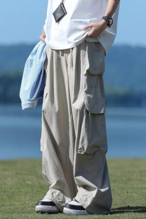 Retro Straight Paratrooper Overalls men Loose Wide-Leg Pants Bloomers