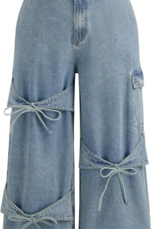 Baggy Jeans for Women Low Waisted Wide Straight Leg Bow Jeans Denim Pants