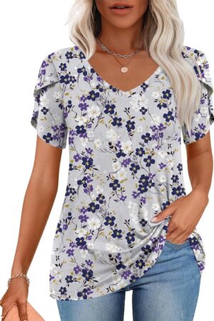 Women Tops Summer Short Sleeve V Neck Tunic T-Shirts Blouse