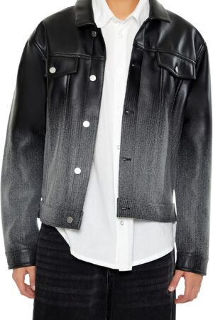 mens Ombre Faux Leather Moto Jacket