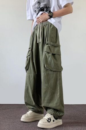 Retro Overalls for Men in Spring and Summer Loose Multi-Pocket Wide-Leg Casual Pants